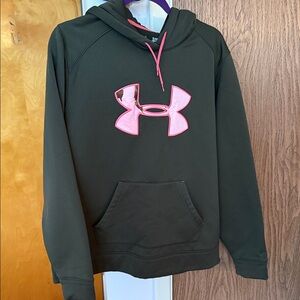 Under Armour Dark Green Hoodie with Pink Emblem